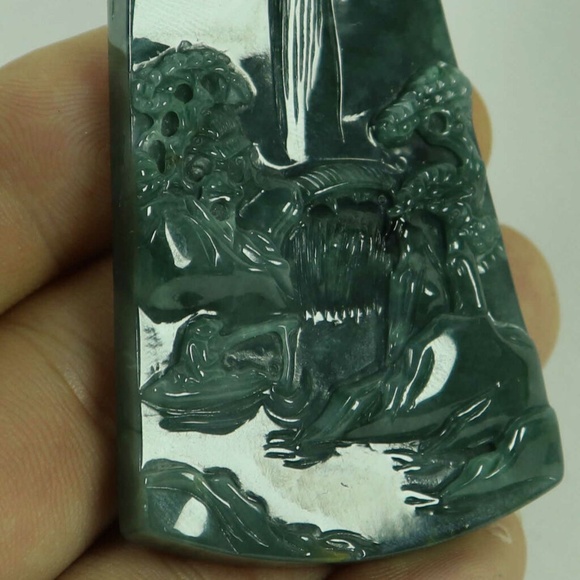 Dark Green Natural A JADE jadeite Two-sided Carved Pendant 山水 1898-2 - Picture 3 of 9
